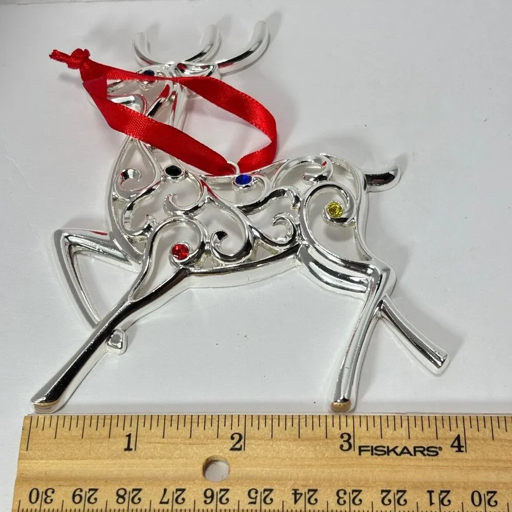 Lenox Sparkle & Scroll Multi Crystal Silver plated Reindeer Ornament